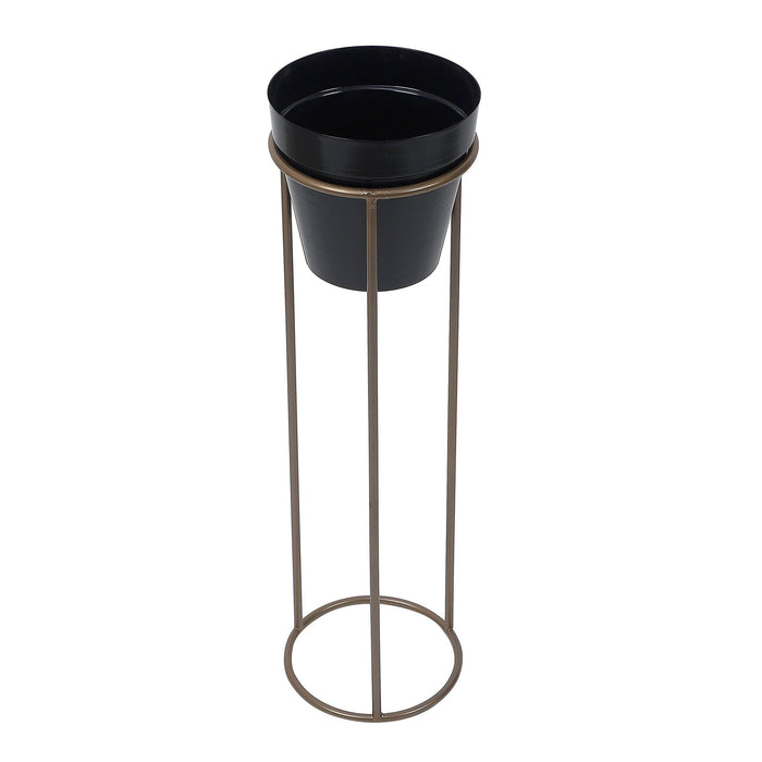 Big Pot Shape Planter Gold & Black with Wide Stand (Set of 2) - WoodenTwist