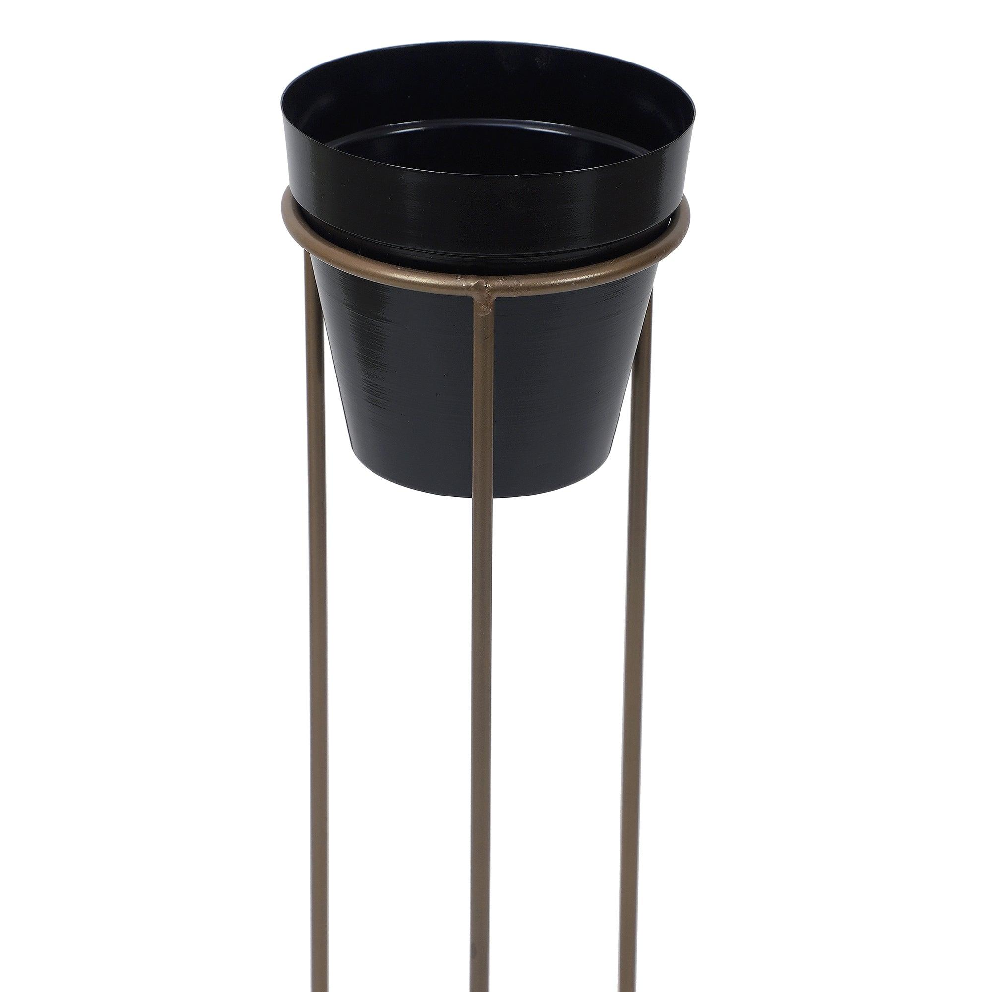 Big Pot Shape Planter Gold & Black with Wide Stand (Set of 2) - WoodenTwist