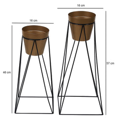 Big Pot Shape Planter Black & Gold with Wide Stand (Set of 2) - WoodenTwist