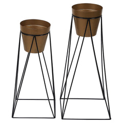 Big Pot Shape Planter Black & Gold with Wide Stand (Set of 2) - WoodenTwist