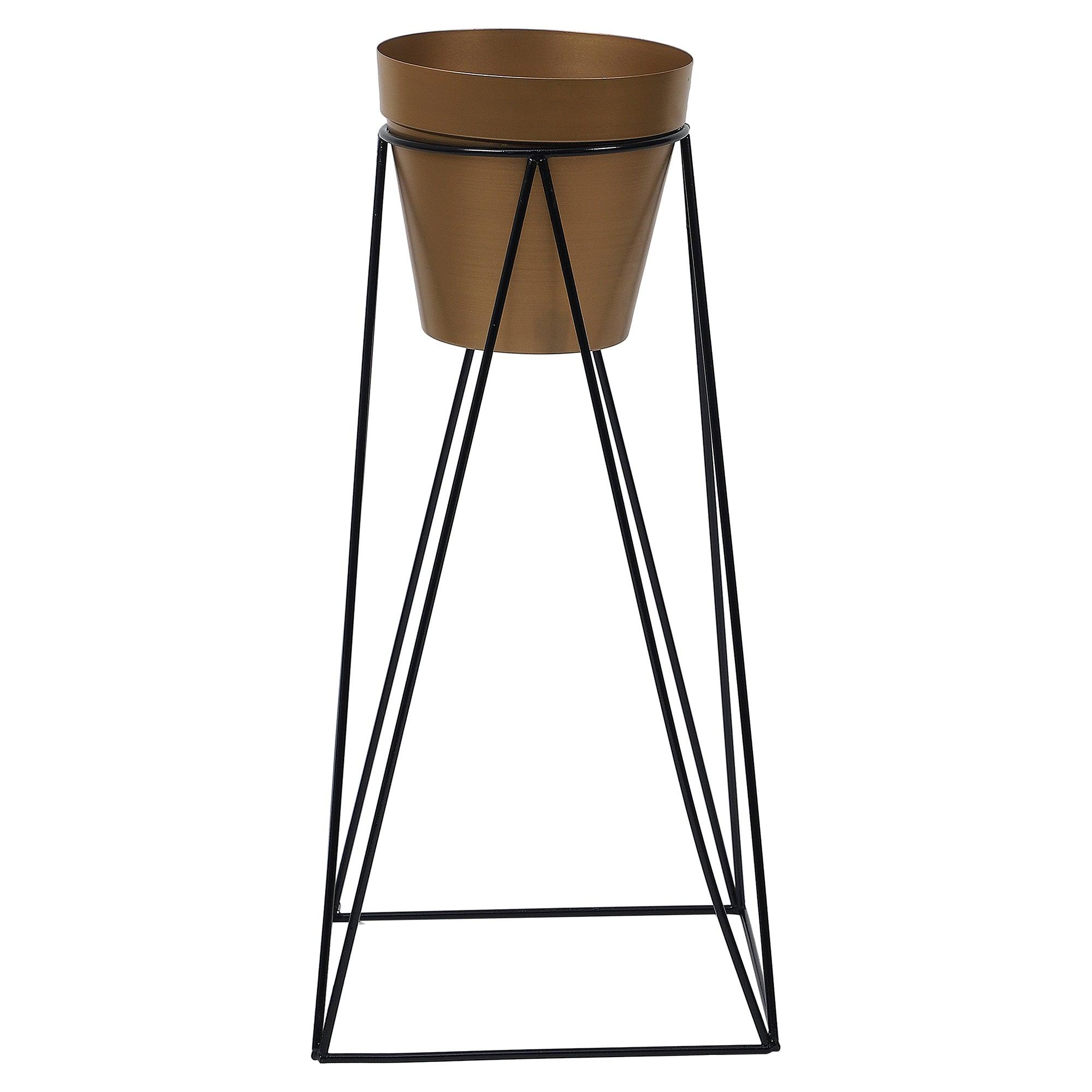 Big Pot Shape Planter Black & Gold with Wide Stand (Set of 2) - WoodenTwist