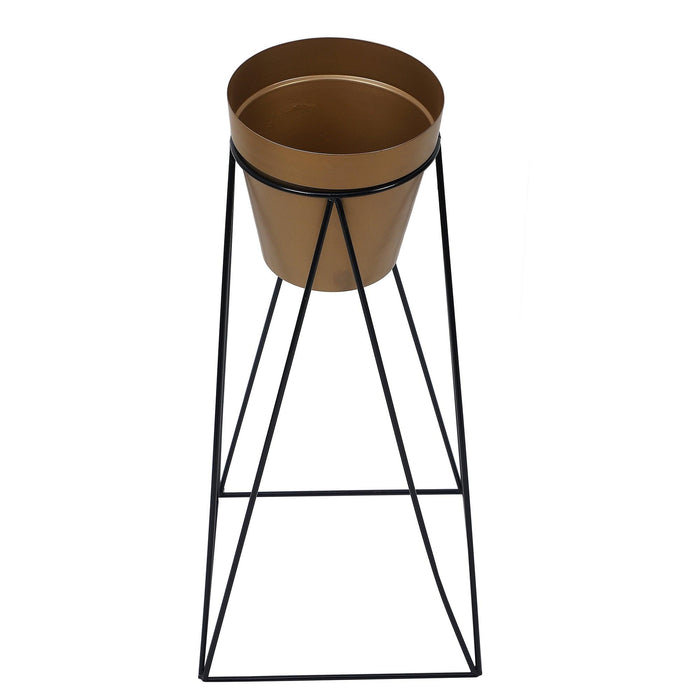 Big Pot Shape Planter Black & Gold with Wide Stand (Set of 2) - WoodenTwist