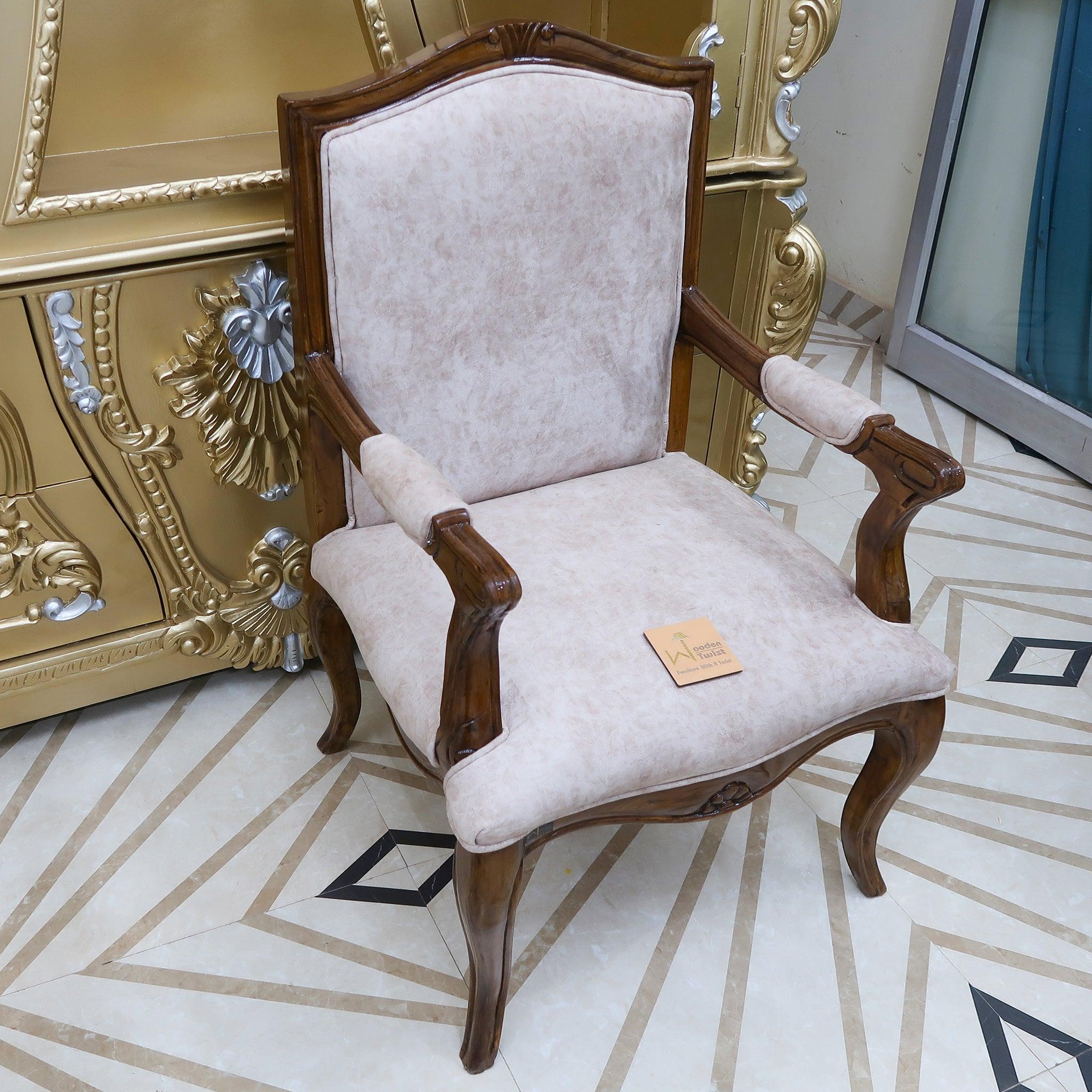 Wooden Twist Royal Hand Carved Teak Wood Armchair ( Brown ) - WoodenTwist
