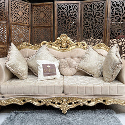 Handmade Royal Antique Golden Finish Carved Sofa (3 Seater) - WoodenTwist