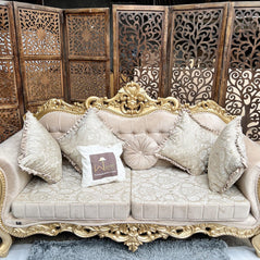 Handmade Royal Antique Golden Finish Carved Sofa (3 Seater) - WoodenTwist