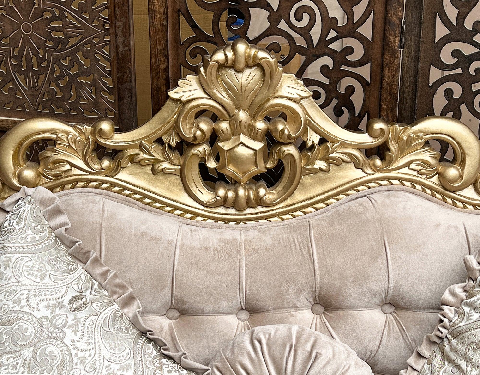 Handmade Royal Antique Golden Finish Carved Sofa (3 Seater) - WoodenTwist