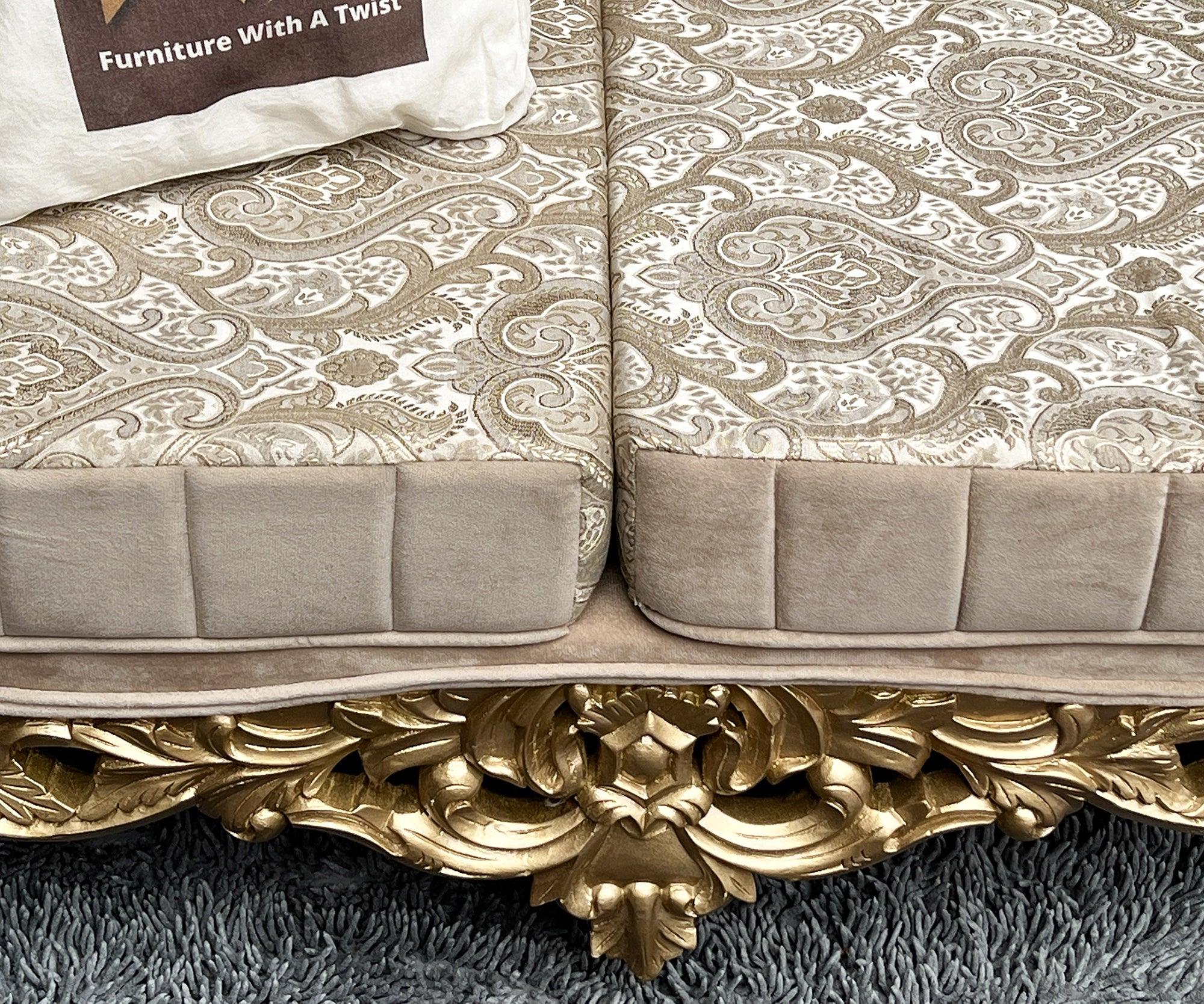 Handmade Royal Antique Golden Finish Carved Sofa (3 Seater) - WoodenTwist