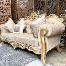 Handmade Royal Antique Golden Finish Carved Sofa (3 Seater) - WoodenTwist