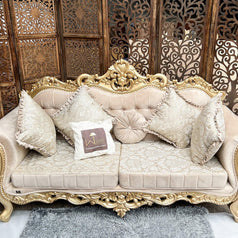 Handmade Royal Antique Golden Finish Carved Sofa (3 Seater) - WoodenTwist