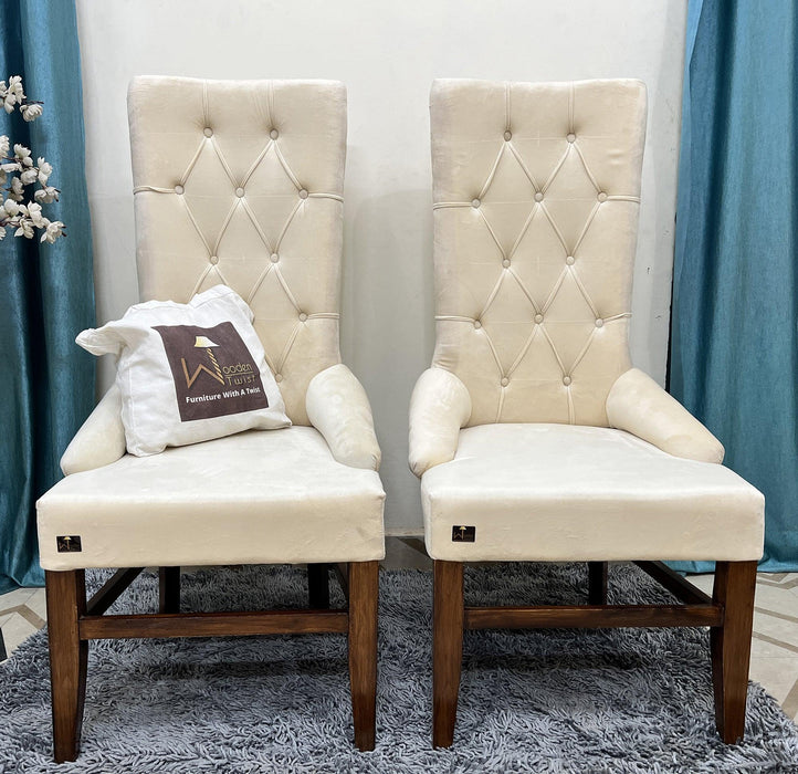 Button Tufted Teak Wood Wingback Chair (Set of 2) - WoodenTwist