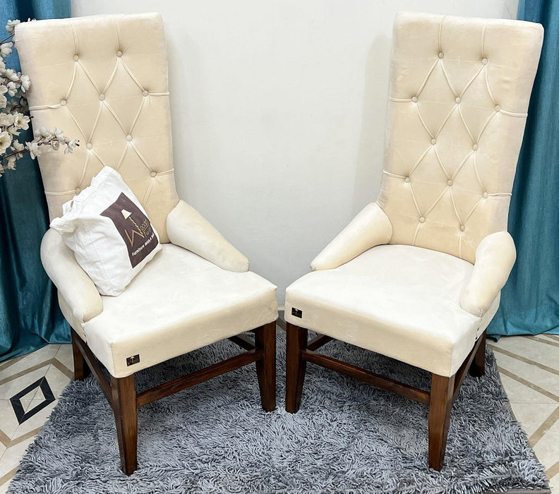 Button Tufted Teak Wood Wingback Chair (Set of 2) - WoodenTwist
