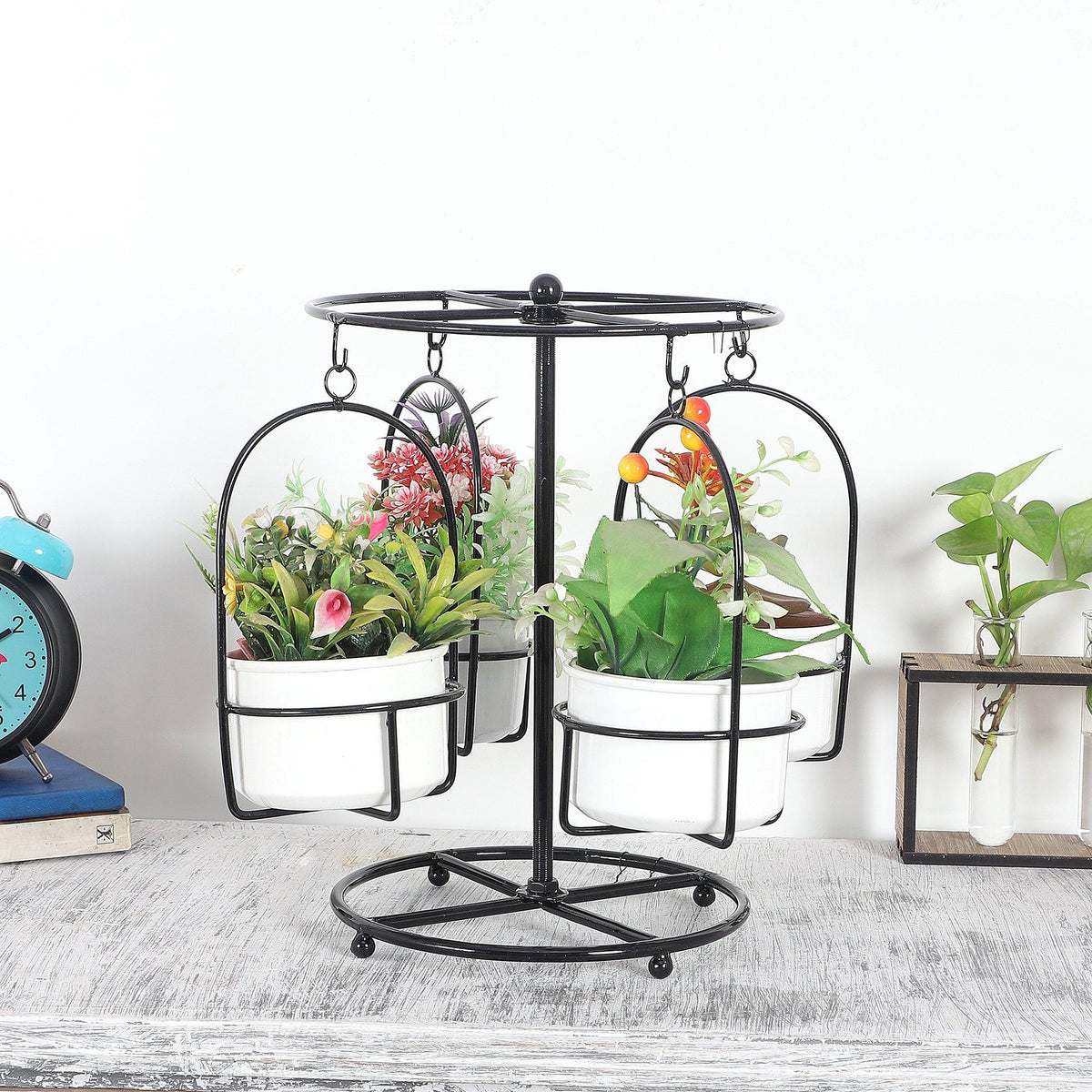 Black & White Merry Go Round Revolving Planter - WoodenTwist