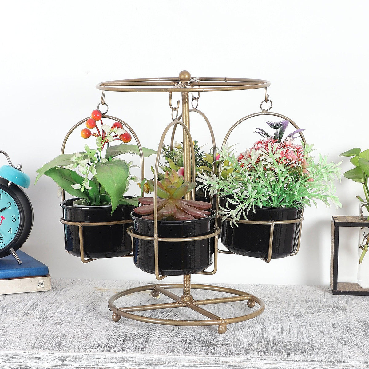 Gold & Black Merry Go Round Revolving Planter - WoodenTwist