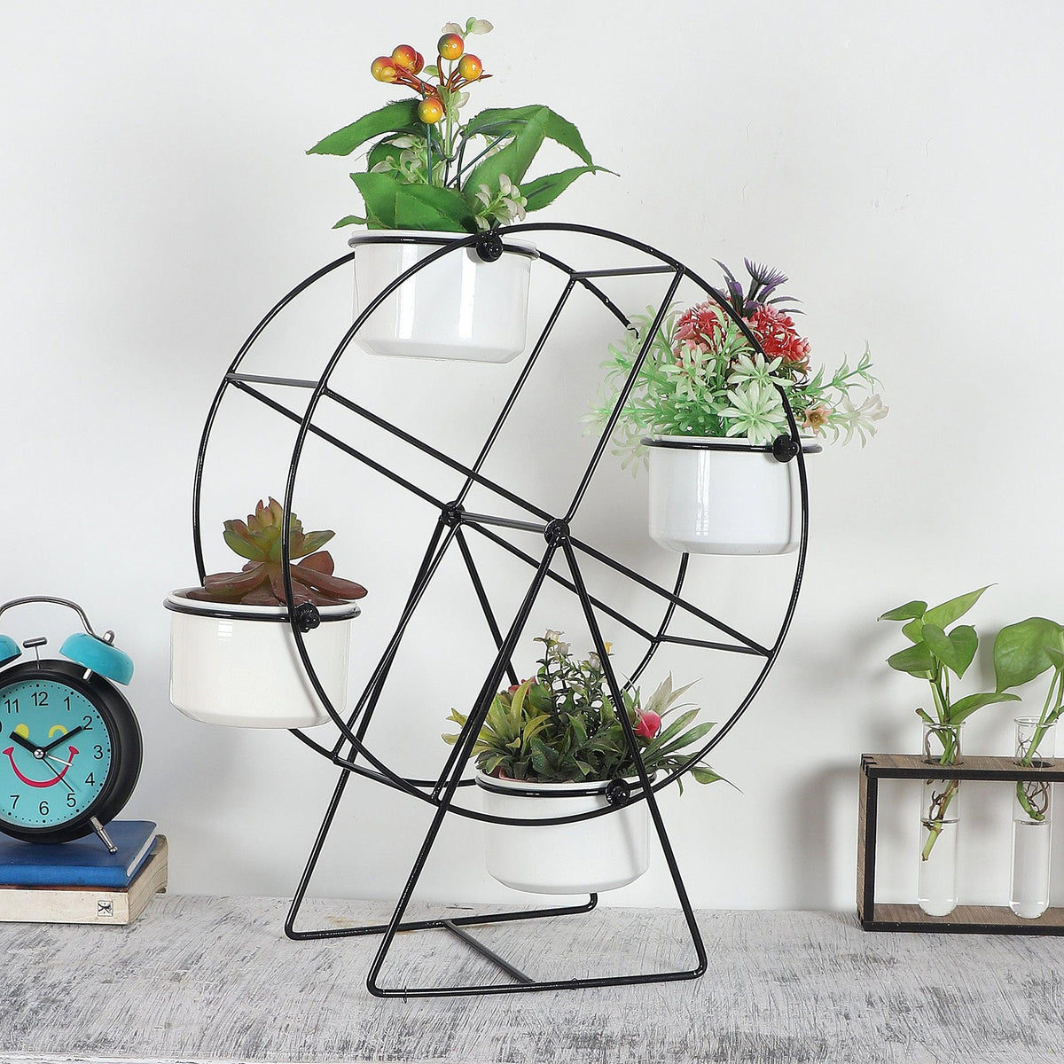 Revolving Wheel Black & White Revolving Planter - WoodenTwist