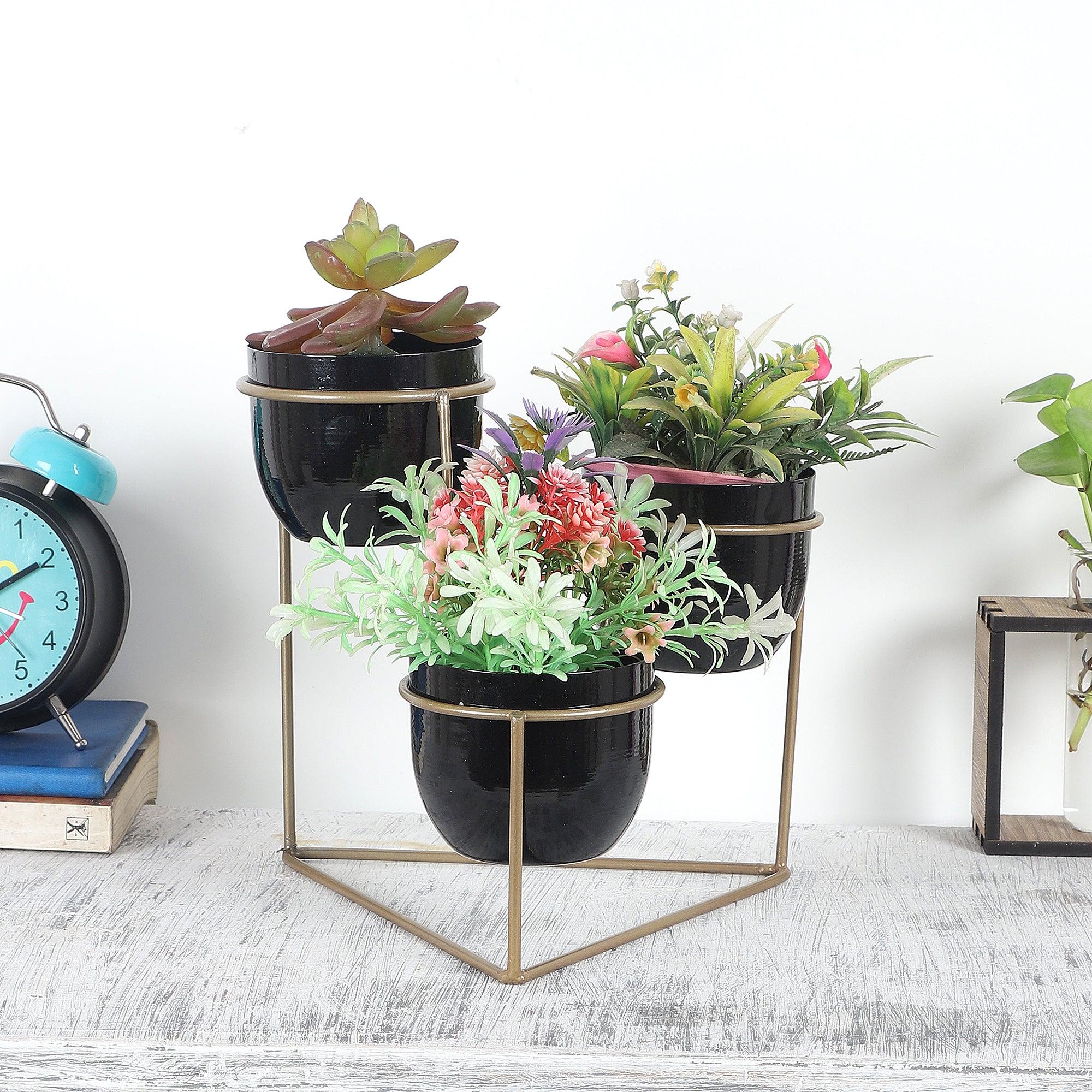 Traingle Stand Planter Gold & Black - WoodenTwist