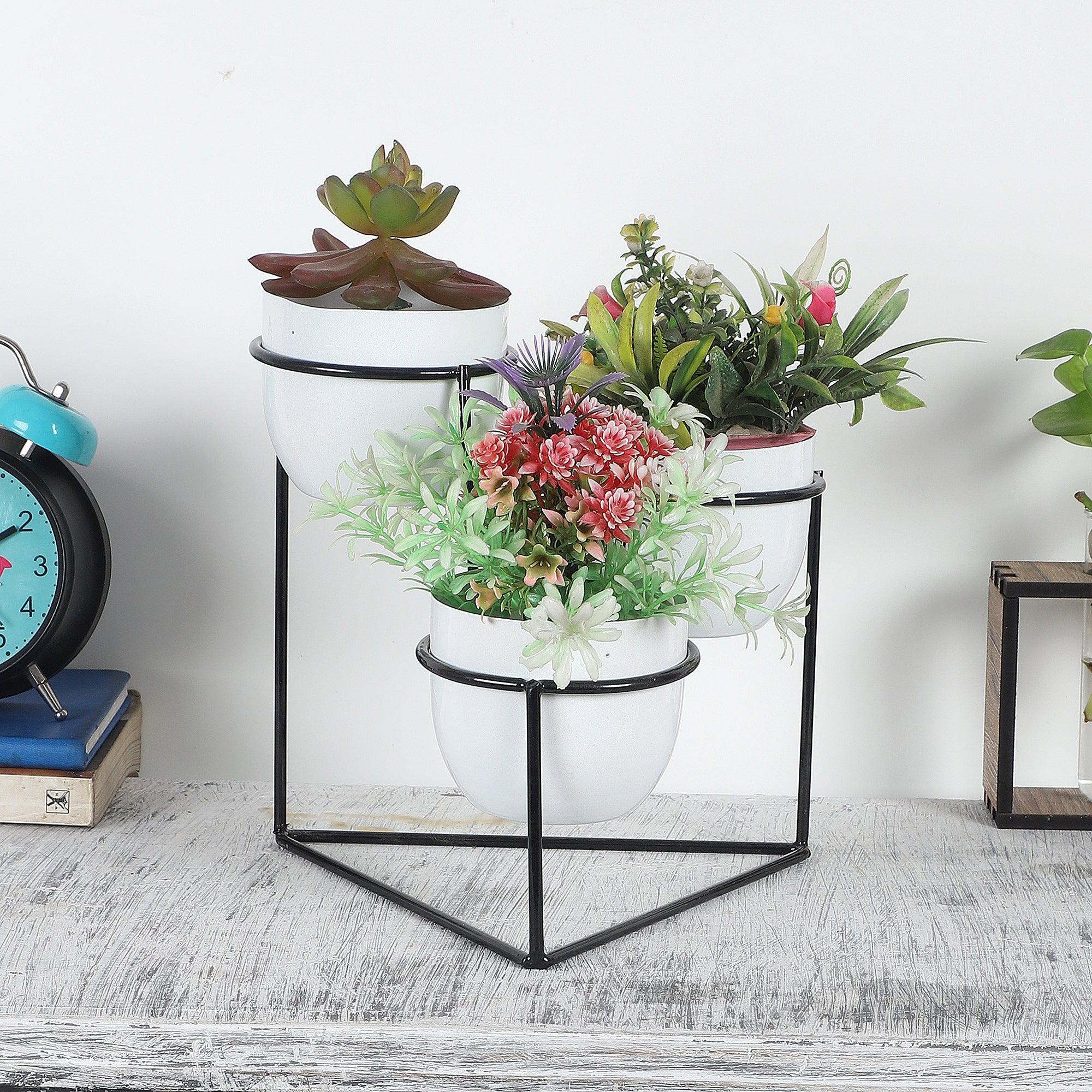 Triangle Stand Planter Black & White - WoodenTwist