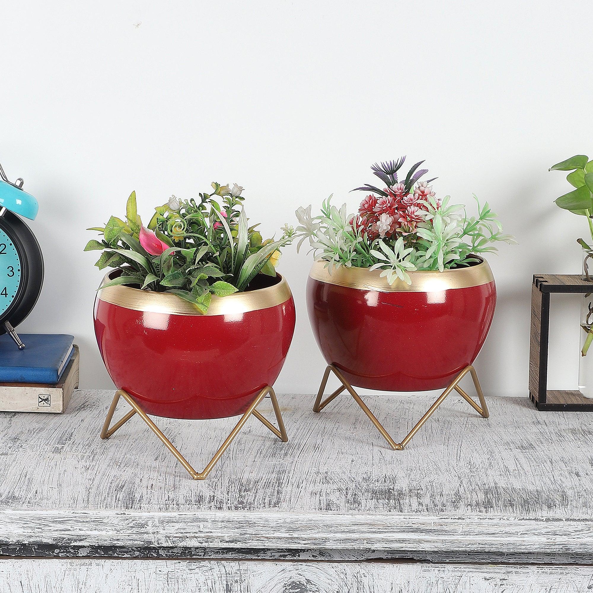 Apple Shape Metal Red & Gold Planter (Set of 2) - WoodenTwist