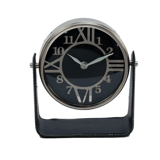 Genuine Black Leather Table Clock - WoodenTwist