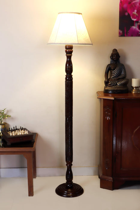 Chinar Dark brown Floor Lamp with Beige Soft Shade - WoodenTwist