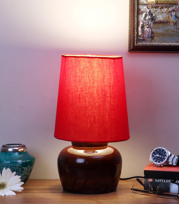 Nirvana Bed side Lamp with Red Shade - WoodenTwist
