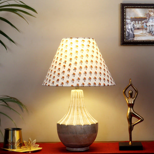 Ektara Table Lamp with Yellow Printed Shade - WoodenTwist