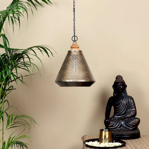Mysore Hanging Lamp with a Wooden Canopy - WoodenTwist