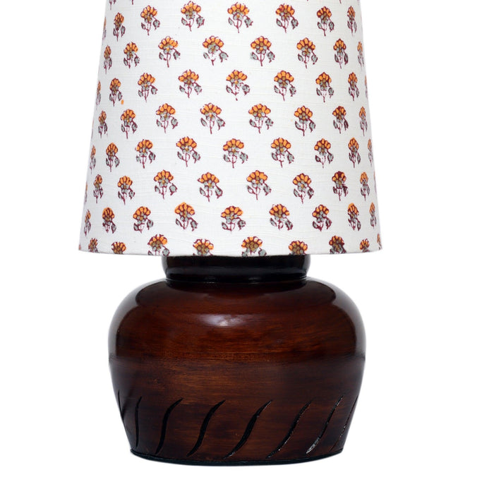 Nirvana Bed side Lamp with Yellow Printed Shade - WoodenTwist