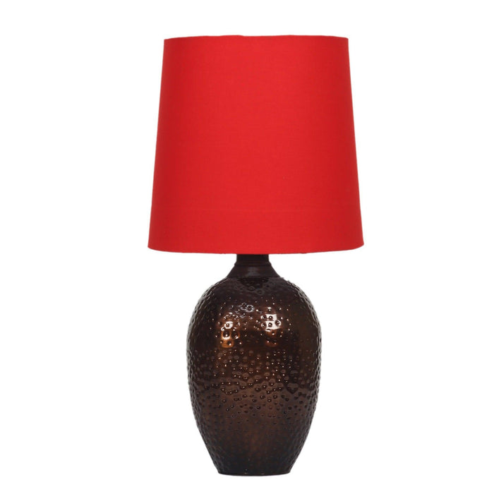 Nalanda Table Lamp with Red Shade - WoodenTwist