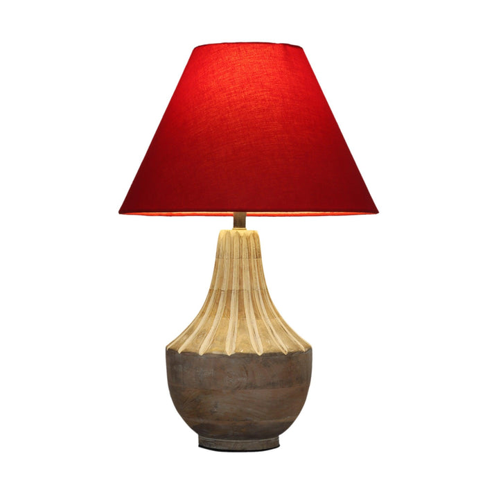 Ektara Table Lamp with Red Shade - WoodenTwist