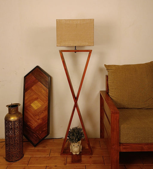 Infinity Wooden Floor Lamp with Premium Beige Fabric Lampshade - WoodenTwist