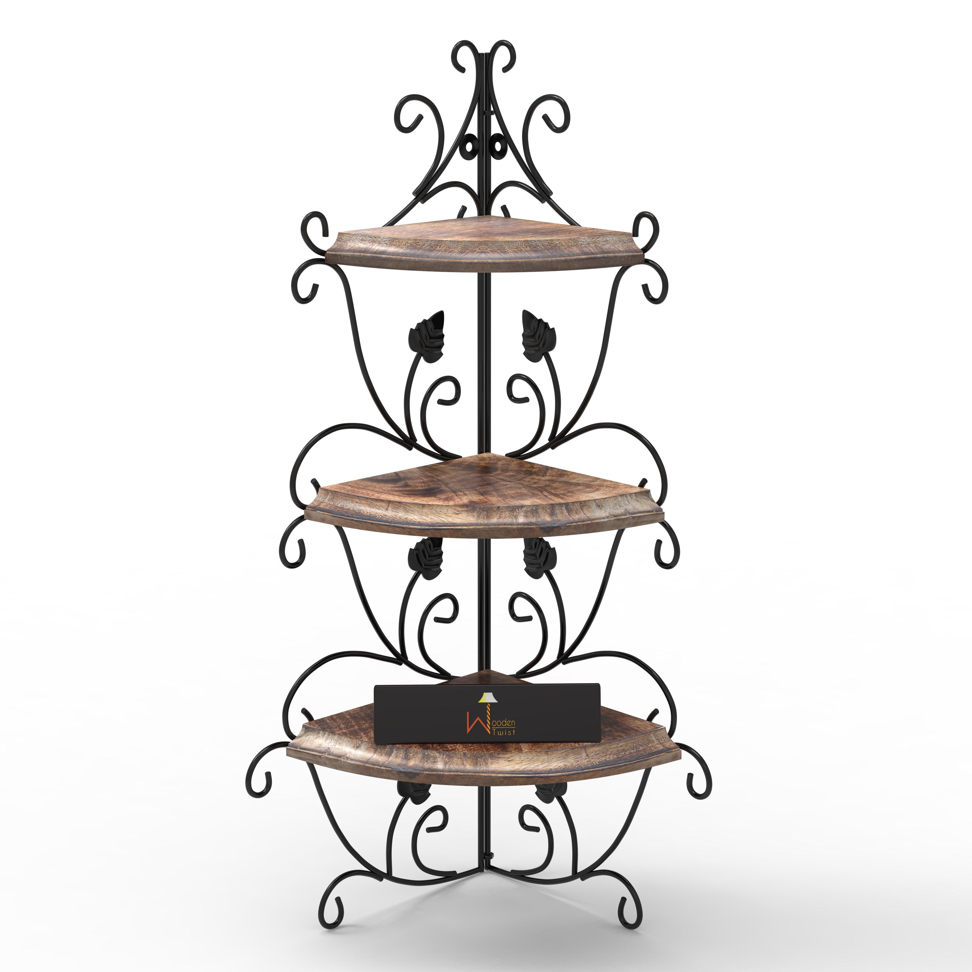 Wooden & Iron Corner Rack Home Decor Corner Shelves - WoodenTwist