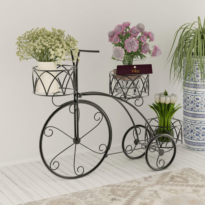 Garden Cart Planter Stand Tricycle Plant Holder - Ideal for Home, Garden, Patio (White) - WoodenTwist