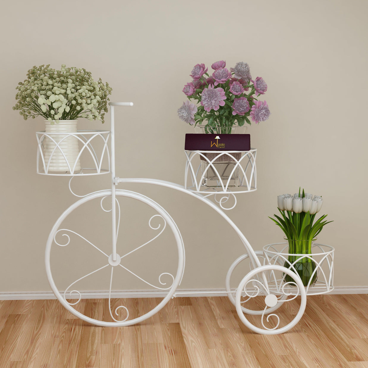 Garden Cart Planter Stand Tricycle Plant Holder - Ideal for Home, Garden, Patio - WoodenTwist
