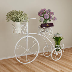 Garden Cart Planter Stand Tricycle Plant Holder - Ideal for Home, Garden, Patio (White) - WoodenTwist