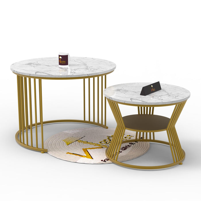 Wooden Twist Stylish Look Round Wrought Iron Coffee Table Set of 2 ( Golden ) - WoodenTwist