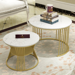 Wooden Twist Stylish Look Round Wrought Iron Coffee Table Set of 2 ( Golden ) - WoodenTwist