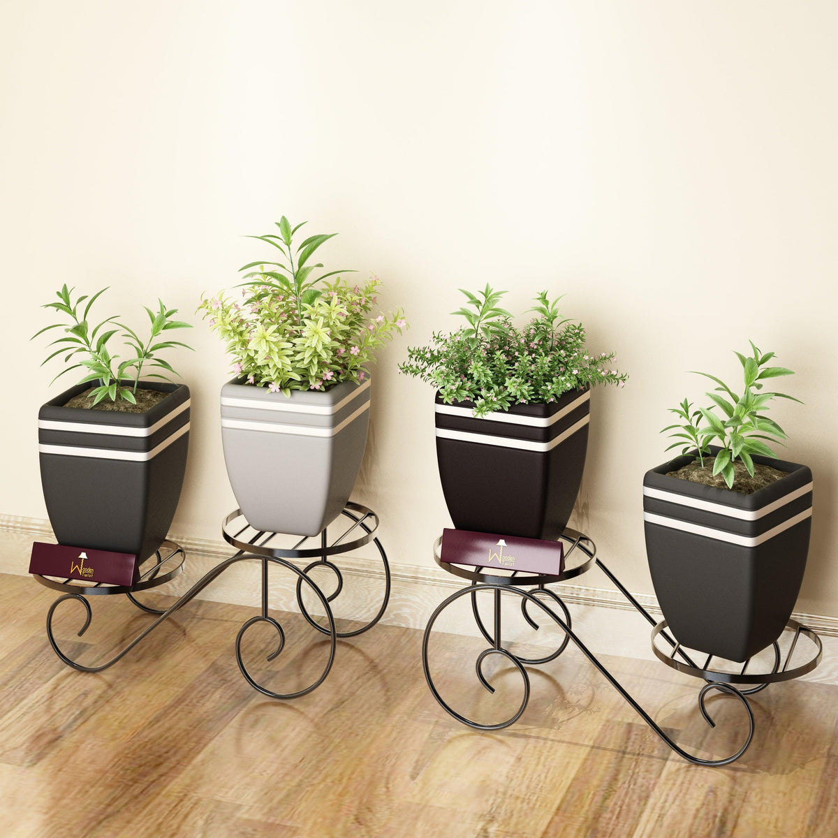 2-Tier Wrought Iron Planter Stand (Set of 2) - WoodenTwist