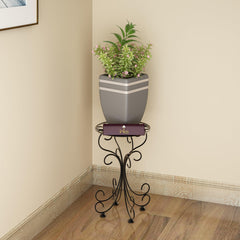 Metal Plant Stand Patio Indoor Outdoor Wrought Iron/Flowers Planter Shelf (1 Tier Black) - WoodenTwist