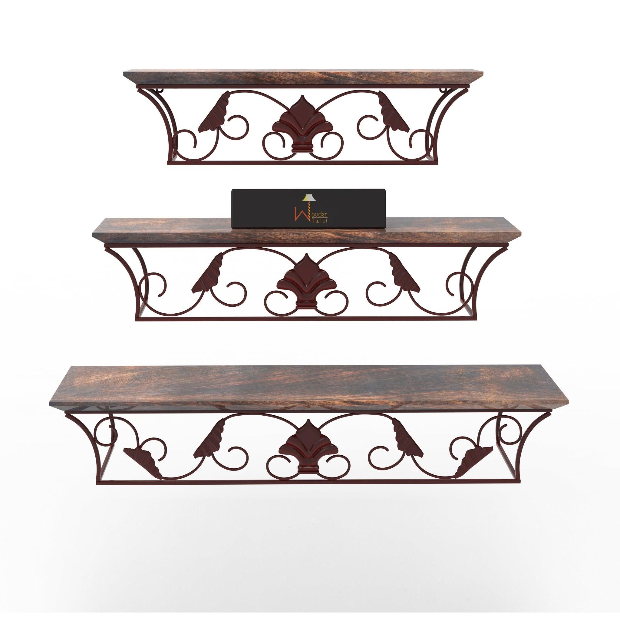 Wooden & Iron Hermosa Floating Wall Shelves Set of 3 - WoodenTwist