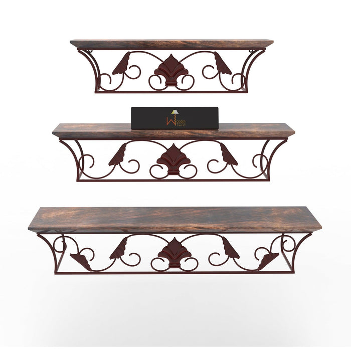 Wooden & Iron Hermosa Floating Wall Shelves Set of 3 - WoodenTwist