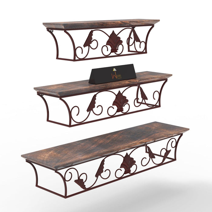 Wooden & Iron Hermosa Floating Wall Shelves Set of 3 - WoodenTwist