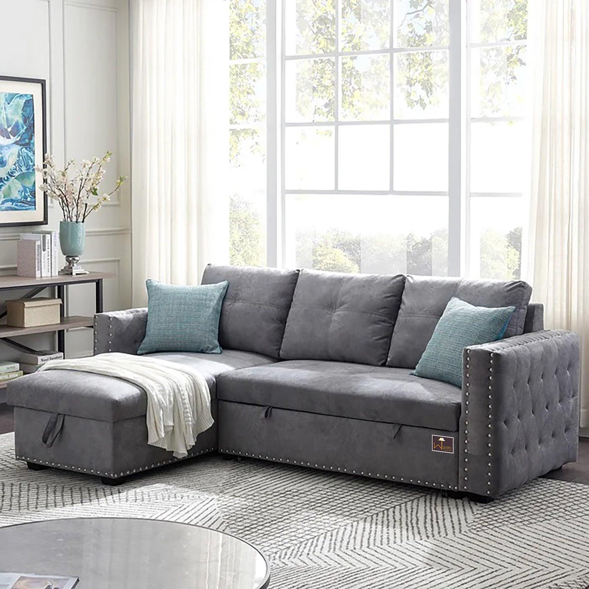 Sectional Sleeper 5 Seater Left-Side L-Shape Sofa Bed with Comfort Cushion - WoodenTwist