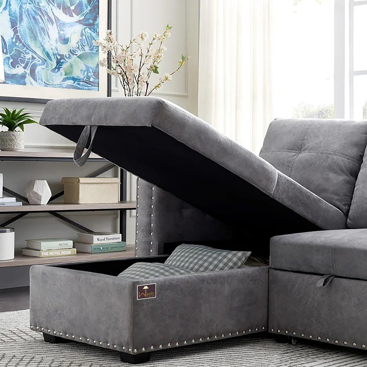 Sectional Sleeper 5 Seater Left-Side L-Shape Sofa Bed with Comfort Cushion - WoodenTwist