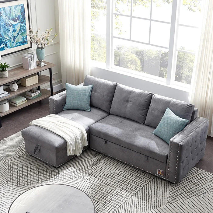 Sectional Sleeper 5 Seater Left-Side L-Shape Sofa Bed with Comfort Cushion - WoodenTwist
