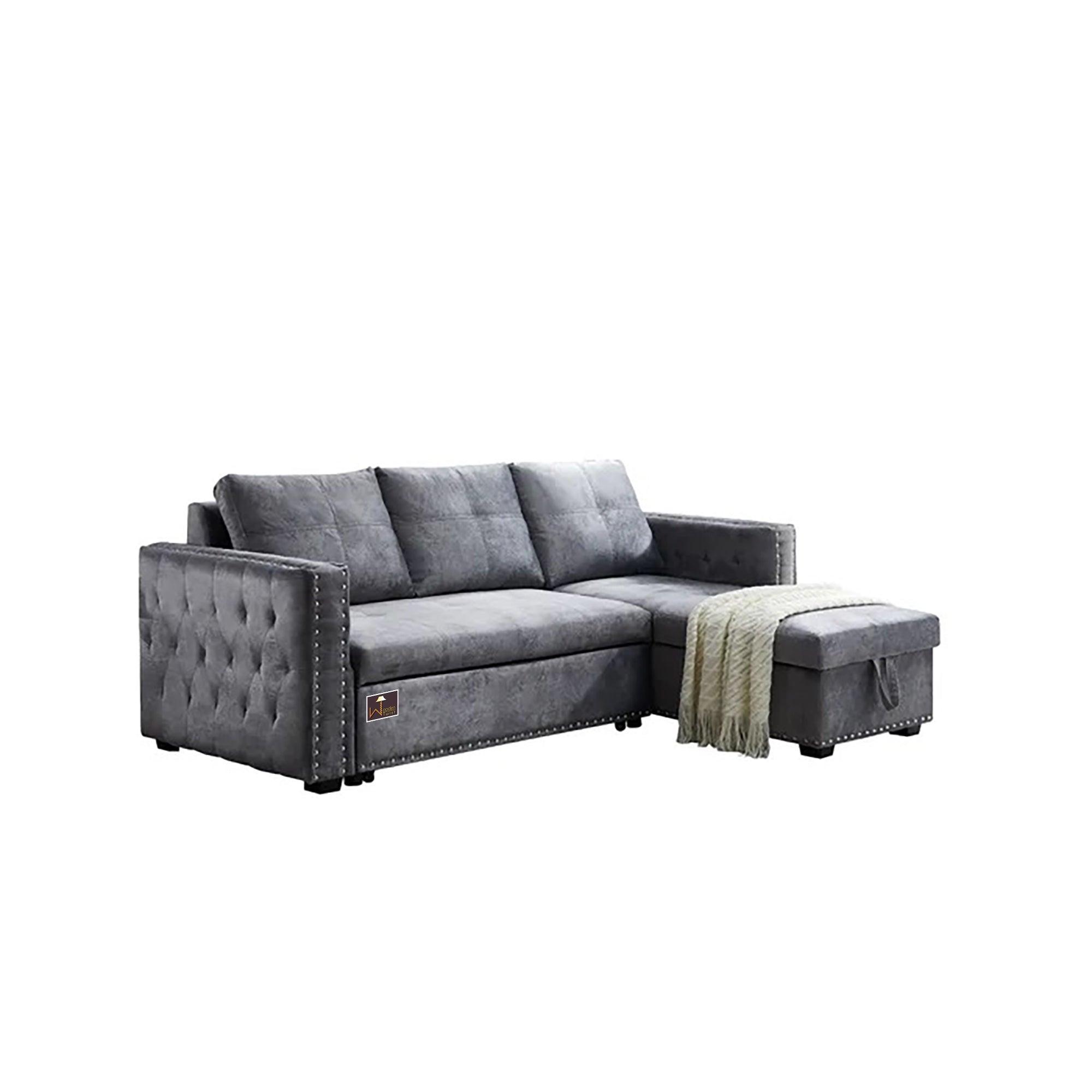 Modern Style 5 Seater Right-Side L-Shape Sofa Cum Bed with Comfort Cushion - WoodenTwist