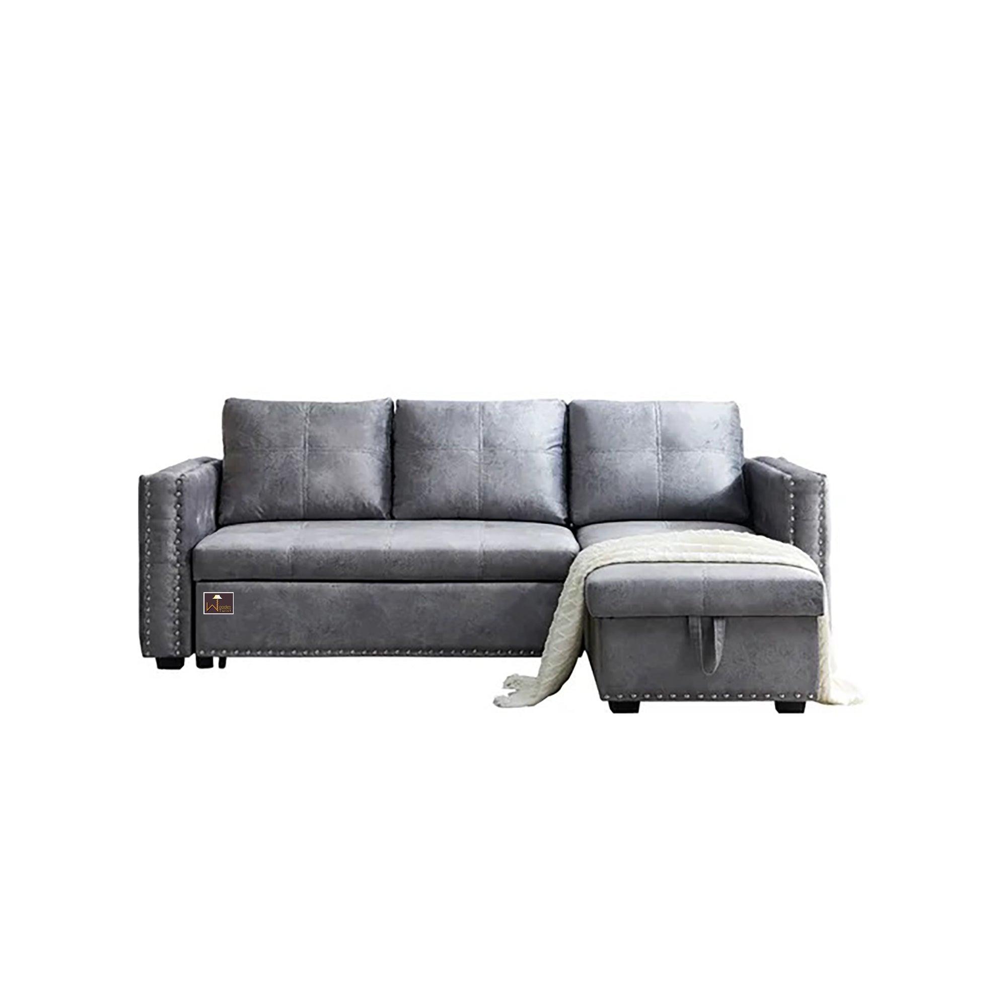 Modern Style 5 Seater Right-Side L-Shape Sofa Cum Bed with Comfort Cushion - WoodenTwist