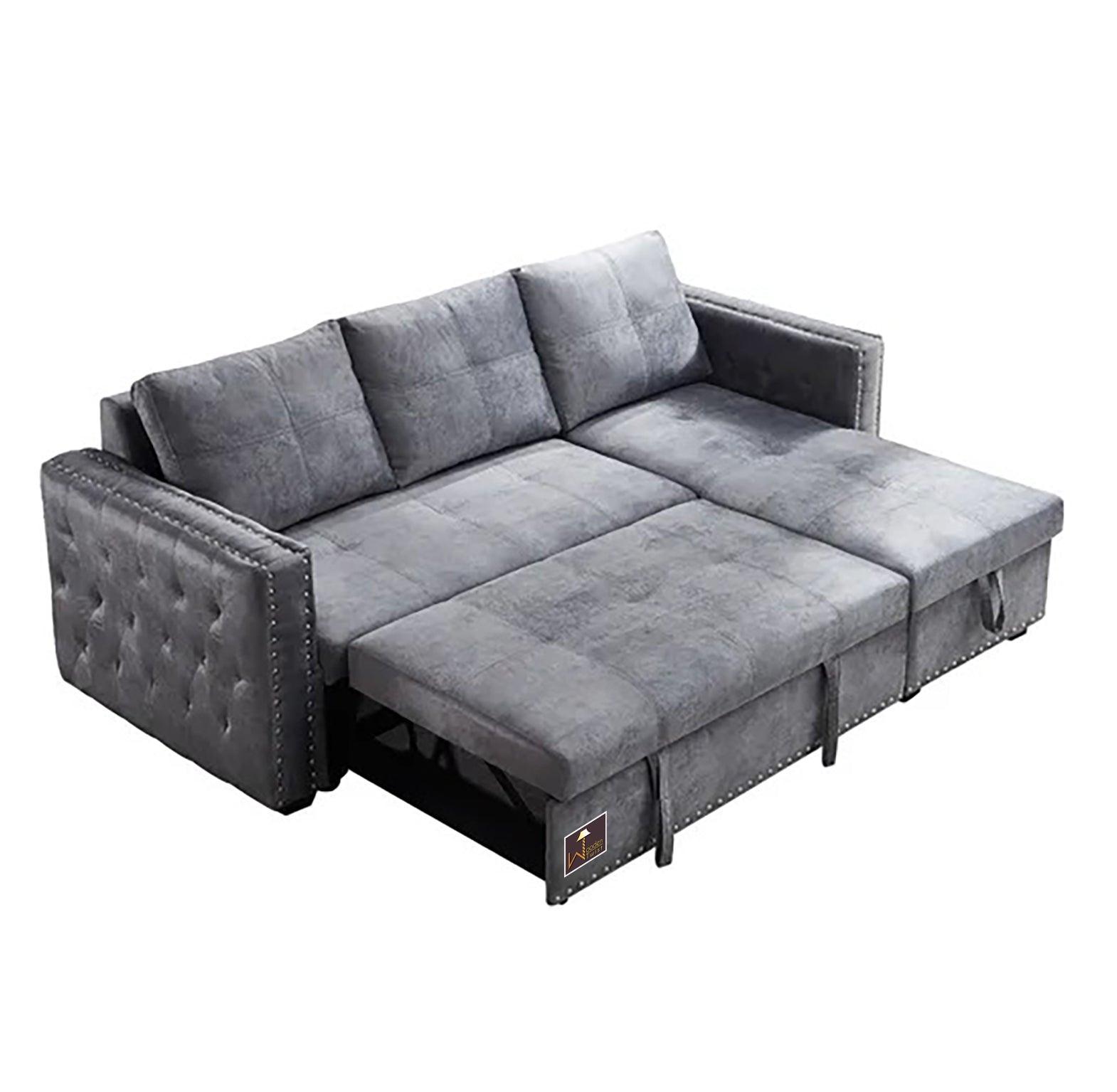 Modern Style 5 Seater Right-Side L-Shape Sofa Cum Bed with Comfort Cushion - WoodenTwist