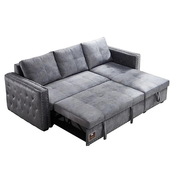 Modern Style 5 Seater Right-Side L-Shape Sofa Cum Bed with Comfort Cushion - WoodenTwist