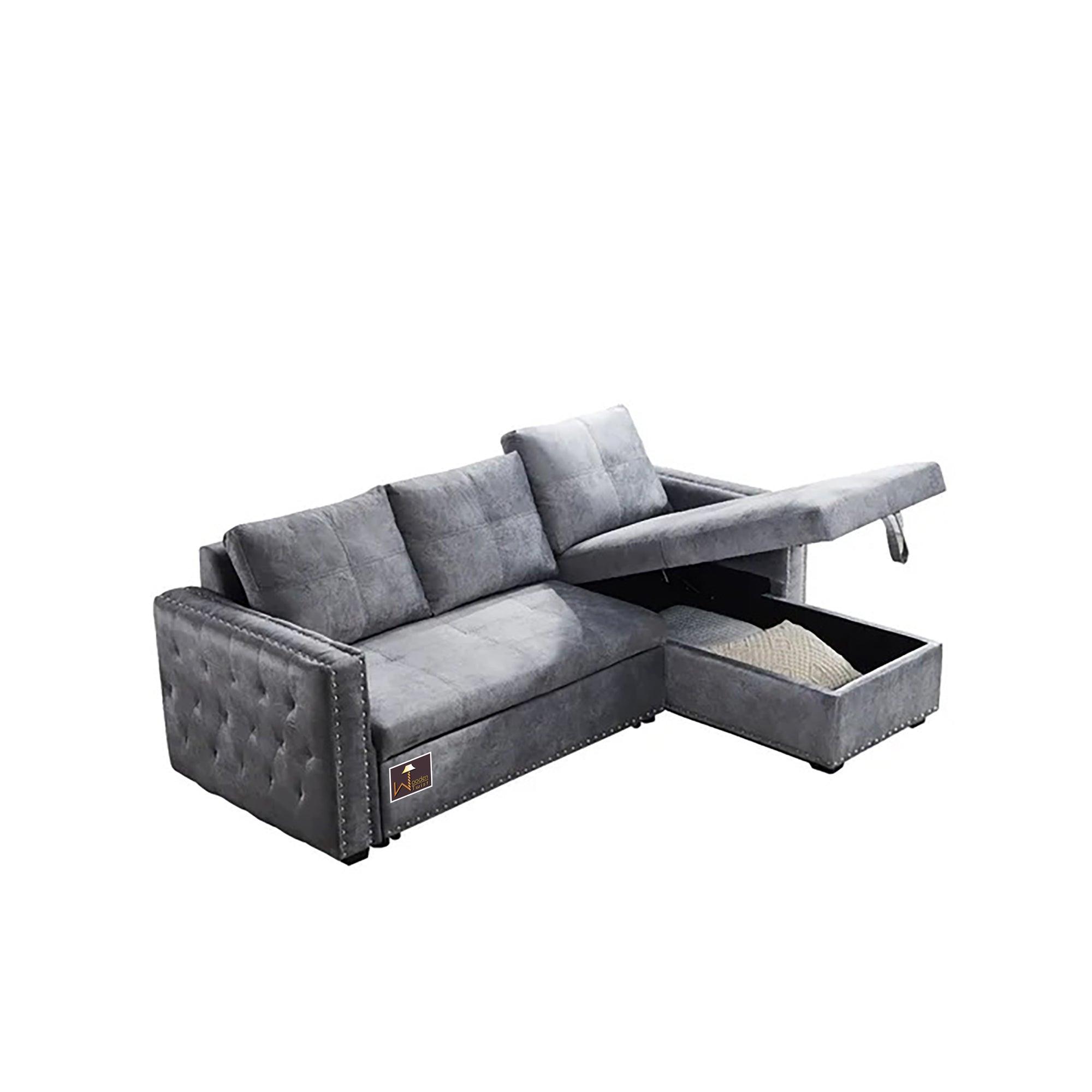 Modern Style 5 Seater Right-Side L-Shape Sofa Cum Bed with Comfort Cushion - WoodenTwist