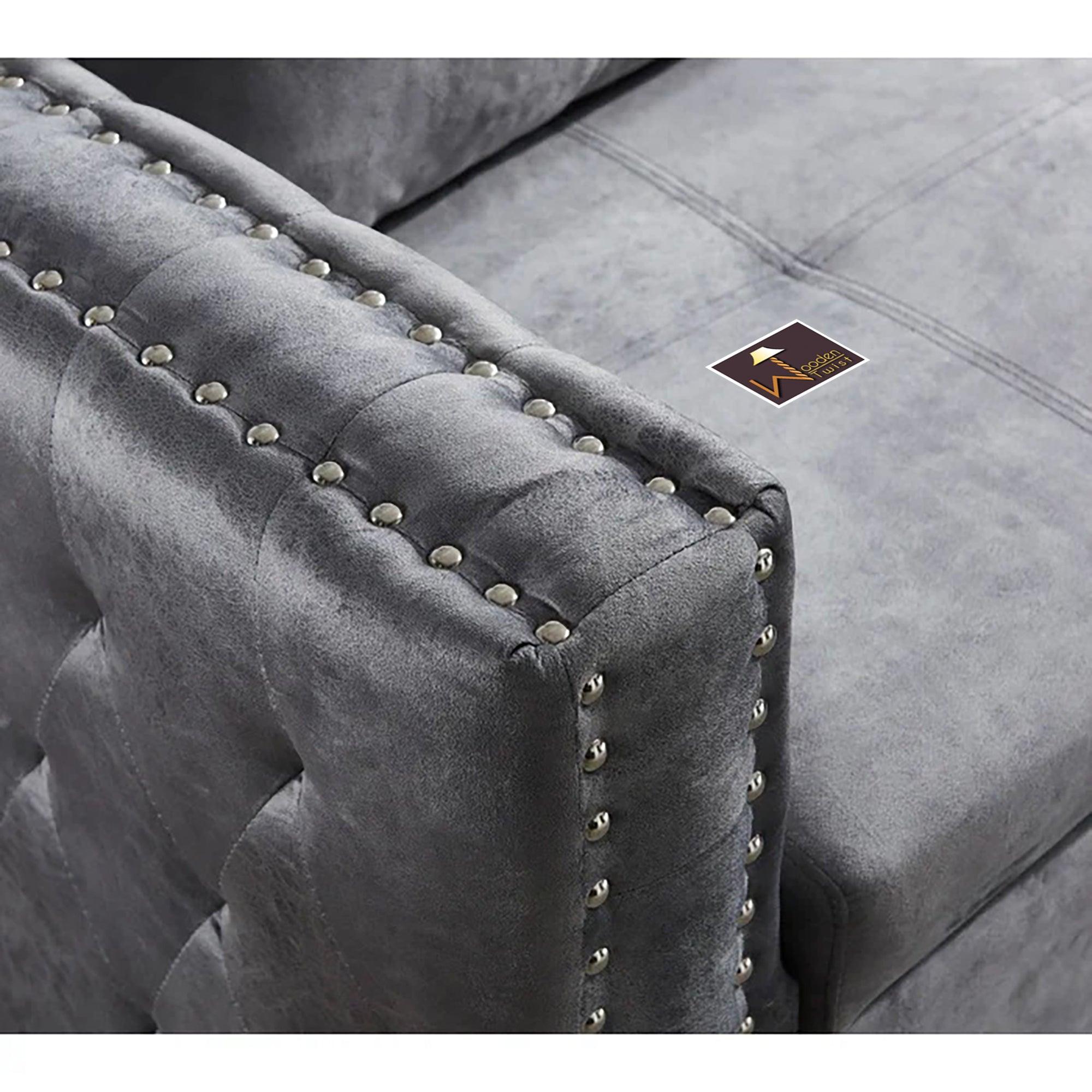 Modern Style 5 Seater Right-Side L-Shape Sofa Cum Bed with Comfort Cushion - WoodenTwist